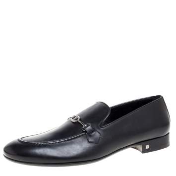 Pre Owned Louis Vuitton Black Leather Emblem Loafers Size 43