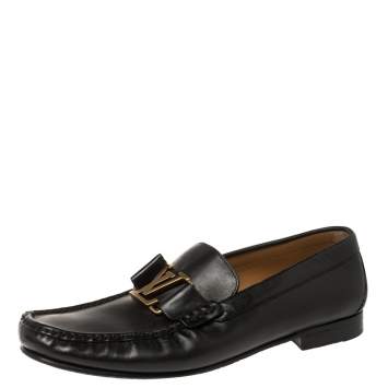 Pre Owned Louis Vuitton Black Leather Montaigne Loafers Size 40
