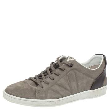 Pre Owned Louis Vuitton Grey/Brown Suede And Leather Low Top Sneakers Size 41.5