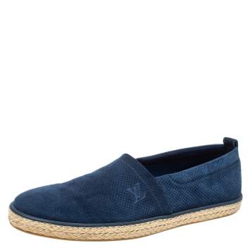 Pre Owned Louis Vuitton Blue Perforated Suede Espadrille Flats Size 43.5