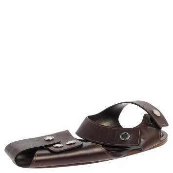 Pre Owned Louis Vuitton Brown Leather Serengeti Flat Sandals Size 42