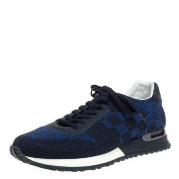 Pre Owned Louis Vuitton Blue/Black Damier Mesh and Leather Run Away Lace Sneakers Size 40.5