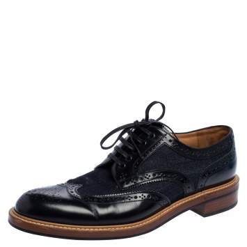 Pre Owned Louis Vuitton Blue Brogue Leather & Denim Lace Up Derby Size 44