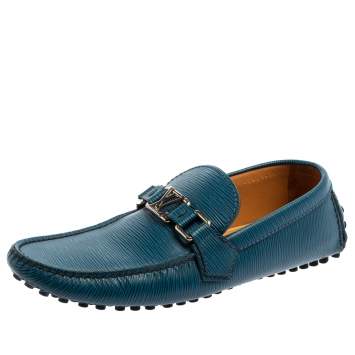 Pre Owned Louis Vuitton Blue/Black Leather Major Loafers Size 40.5