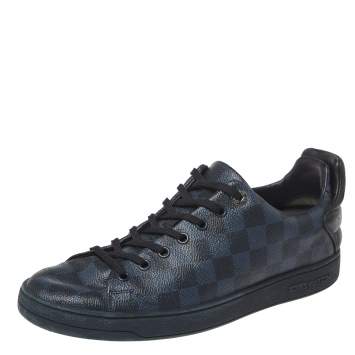 Pre Owned Louis Vuitton Damier Graphite Canvas And Black Leather Frontrow Low Top Sneakers Size 41