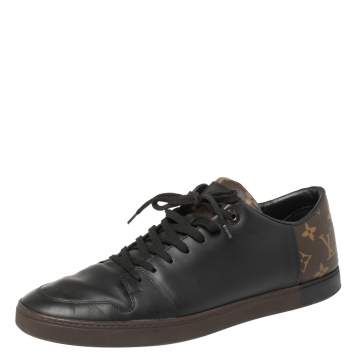 Pre Owned Louis Vuitton Brown Monogram Canvas and Black Leather Low Top Sneakers Size 42.5