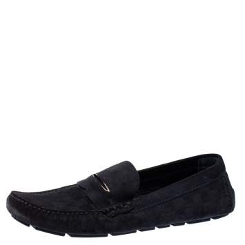 Pre Owned Louis Vuitton Navy Blue Damier Infini Suede Loafers Size 45.5