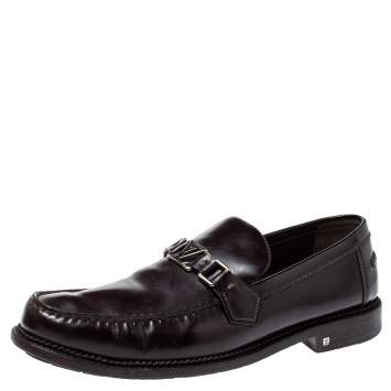 Pre Owned Louis Vuitton Dark Brown Patent Leather Major Loafers Size 45.5