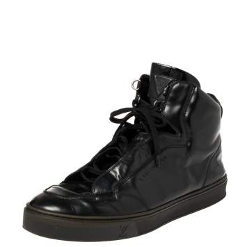 Pre Owned Louis Vuitton Black Leather High Top Sneakers Size 43.5