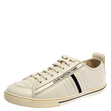 Pre Owned Louis Vuitton White Leather Logo Low Top Sneakers Size 41