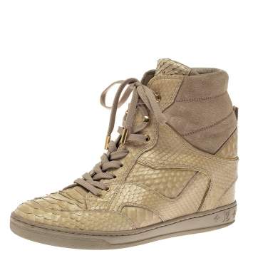 مملوكة مسبقًا  Louis Vuitton Beige Monogram Suede And Python Cliff Top Sneaker Boots Size 39