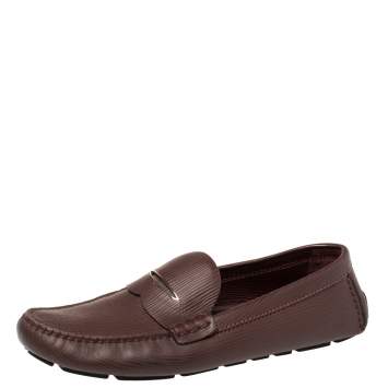 Pre Owned Louis Vuitton Burgundy Epi Leather Shade Penny Loafers Size 42.5