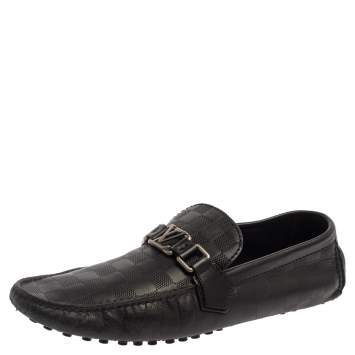 Pre Owned Louis Vuitton Black Damier Embossed Leather Hockenheim Slip On Loafers Size 42