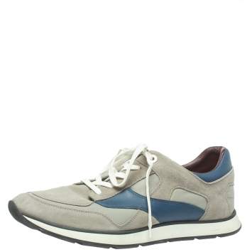 Pre Owned Louis Vuitton Grey Suede And Leather Miles Lace Up Sneakers Size 44.5
