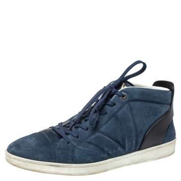 Pre Owned Louis Vuittion Blue/Black Suede and Leather Fuselage High Top Sneakers Size 44.5