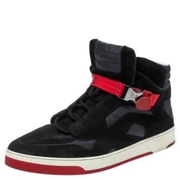 Pre Owned Louis Vuitton Black Suede And Fabric Slipstream High Top Sneakers Size 44.5