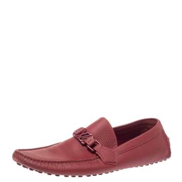 Pre Owned Louis Vuitton Red Leather Hockenheim Slip On Loafers Size 43