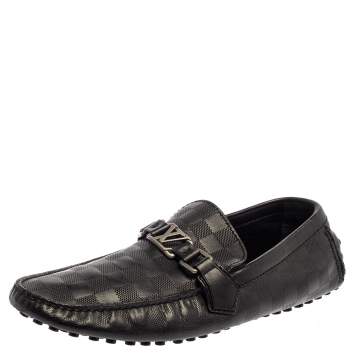 Pre Owned Louis Vuitton Black Leather Damier Infini Hockenheim Moccasins Size 43