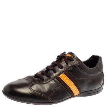 Pre Owned Louis Vuitton Brown Leather Low Top Sneakers Size 41.5