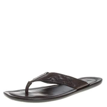 Pre Owned Louis Vuitton Brown Leather Thong Slide Sandals Size 44.5