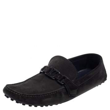Pre Owned Louis Vuitton Navy Blue Suede Hockenheim Loafers Size 43