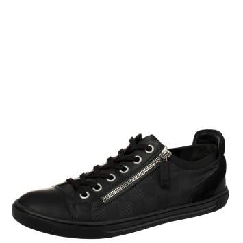 Pre Owned Louis Vuitton Black/Grey Damier Graphite Leather and Suede Punchy Sneakers Size 42