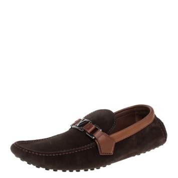 Pre Owned Louis Vuitton Brown Suede And Leather Monte Carlo Loafers Size 42