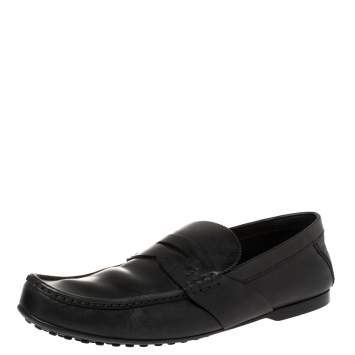 Pre Owned Louis Vuitton Black Leather Slip On Loafers Size 43.5