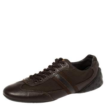 Pre Owned Louis Vuitton Brown Monogram Embossed Leather Lace Up Sneakers Size 42