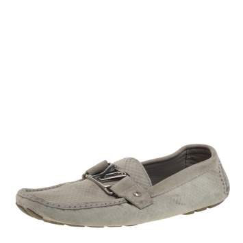 Pre Owned Louis Vuitton Grey Suede Damier Ebene Check Monte Crarlo Loafers Size 42