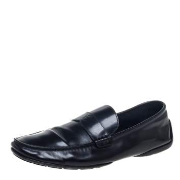 Pre Owned Louis Vuitton Black Leather Loafers Size 42.5