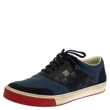 Pre Owned Louis Vuitton Blue/ Navy blue Canvas And Suede Pinball Sneaker Size 43