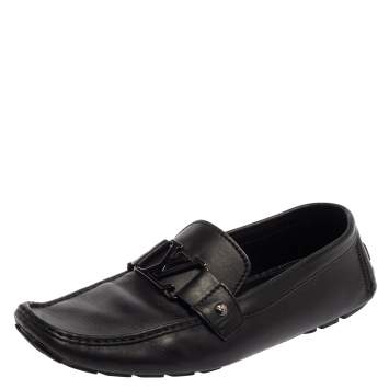 Pre Owned Louis Vuitton Black Leather Monte Carlo Slip On Loafers Size 44