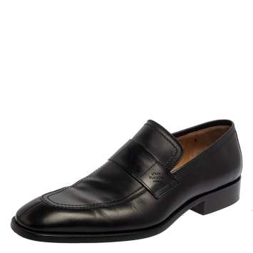 Pre Owned Louis Vuitton Black Leather Slip On Loafers Size 44