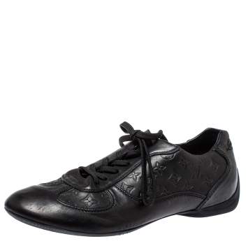 Pre Owned Louis Vuitton Black Monogram Embossed Leather Lace Up Sneakers Size 42