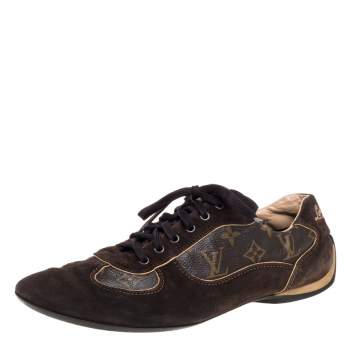 Pre Owned Louis Vuitton Brown Monogram Canvas And  Suede Sneakers Size 43.5