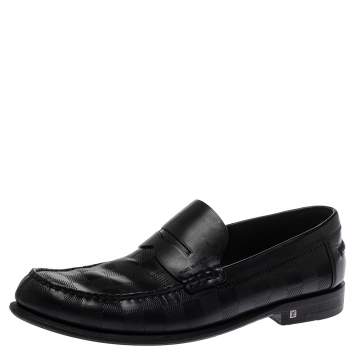Pre Owned Louis Vuitton Black Damier Embossed Santiago Loafers Size 41