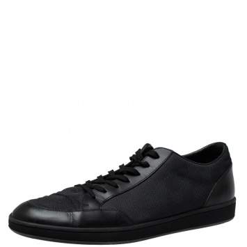 Pre Owned Louis Vuitton Black Leather And Canvas Low Top Sneakers Size 45