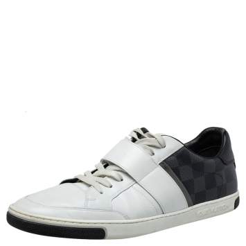 Pre Owned Louis Vuitton White Leather and Damier Graphite Canvas Low Top Sneakers Size 40.5