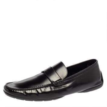 Pre Owned Louis Vuitton Black Leather Slip On Loafers Size 45
