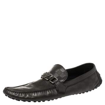 Pre Owned Louis Vuitton Black Leather Damier Infini Hockenheim Moccasins Size 45.5