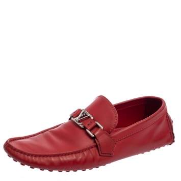 Pre Owned Louis Vuitton Red Leather Hockenheim Loafers Size 45