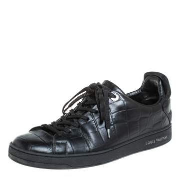 Pre Owned Louis Vuitton Black Croc Embossed Leather Front Row Lace Up Sneakers Size 40