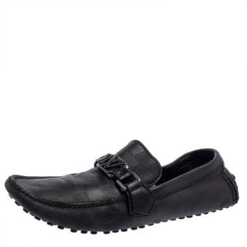 Pre Owned Louis Vuitton Black  Damier Embossed Leather Hockenheim Moccasin Loafers Size 40