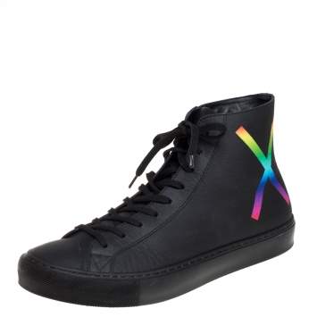 Pre Owned Louis Vuitton Black Leather Tattoo High Top Sneakers Size 42