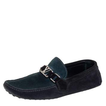 Pre Owned Louis Vuitton Dark Tri Color Suede Hockenheim Slip On Loafers Size 40.5