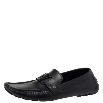 Pre Owned Louis Vuitton Black Leather Monte Carlo Slip On Loafers Size 43