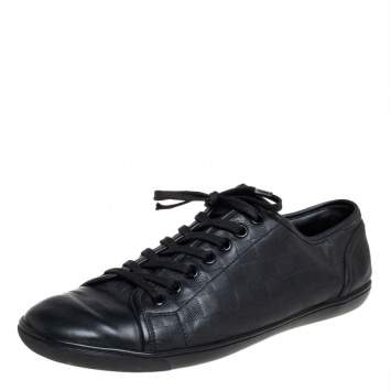 Pre Owned  Louis Vuitton Black Leather And Damier Canvas Low Top Sneakers Size 44