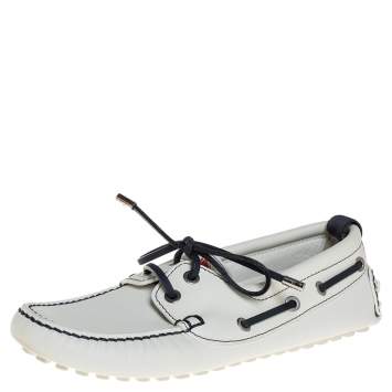 Pre Owned Louis Vuitton White/Navy Blue Leather Lace Up Derby Loafer Size 41.5