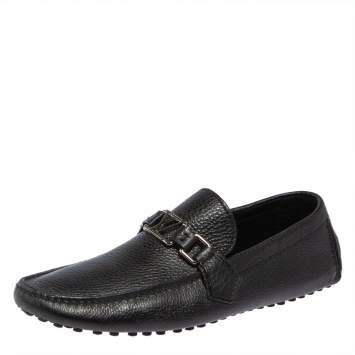 Pre Owned Louis Vuitton Black Leather Hockenheim Driver Loafers Size 41.5